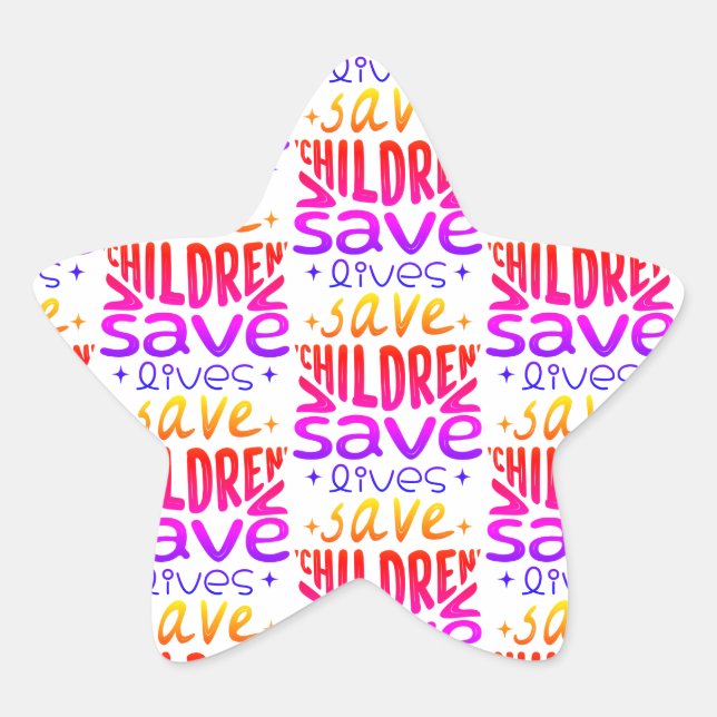 Pegatina En Forma De Estrella Salven niños, salven vidas (Anverso)