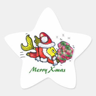 Pegatina En Forma De Estrella Santa Clause Fish - graciosos y lindos stickers de