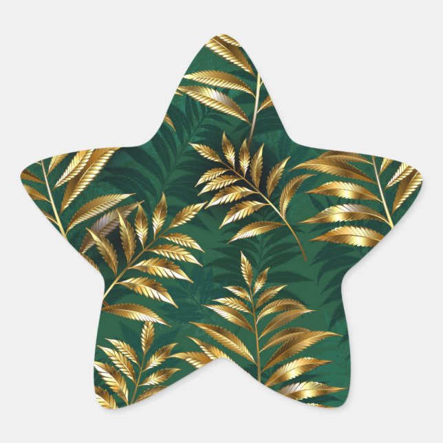 Pegatina En Forma De Estrella Seamless pattern with golden ferns (Anverso)
