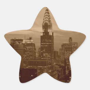 Pegatina En Forma De Estrella Sepia Tone New York