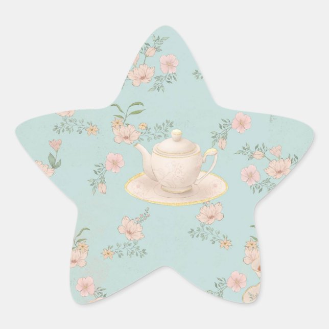 Pegatina En Forma De Estrella Shabby chic Tea Party (Anverso)