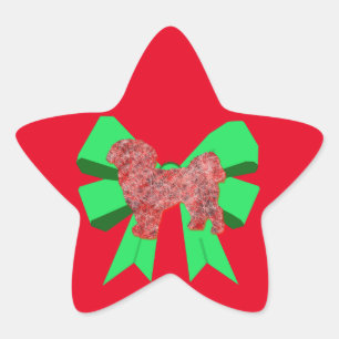 Pegatina En Forma De Estrella Shih Tzu Dog Silhouette Green Bow