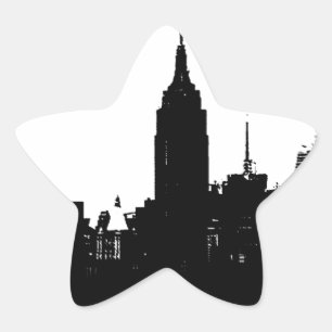 Pegatina En Forma De Estrella Silhouette Black White New York