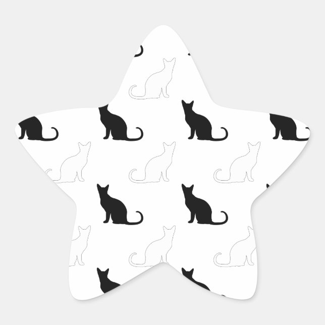 Pegatina En Forma De Estrella Silhouettes de gatos negros y blancos (Anverso)