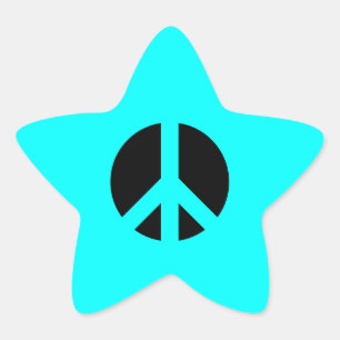 Pegatina En Forma De Estrella Símbolo de la paz Aqua y Negra
