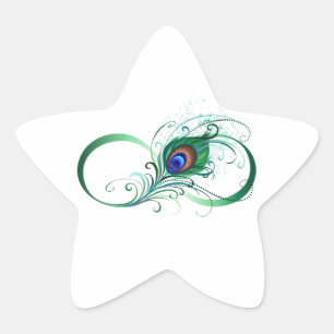 Pegatina En Forma De Estrella Símbolo infinito con pluma de pavo real