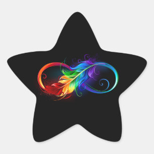 Pegatina En Forma De Estrella Símbolo infinito con plumas arcoiris