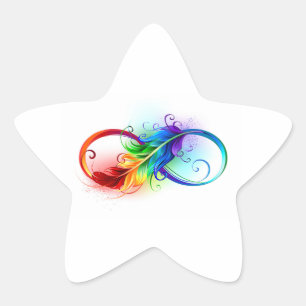 Pegatina En Forma De Estrella Símbolo infinito con plumas arcoiris