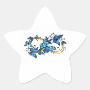 Pegatina En Forma De Estrella Símbolo infinito de mariposas Morpho azules