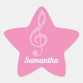 Pegatina En Forma De Estrella Simple y moderno Nombre Pink White Treble Clef
