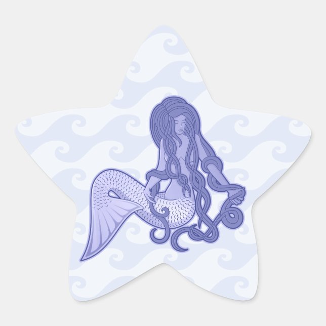 Pegatina En Forma De Estrella Sitting Mermaid Blue (Anverso)