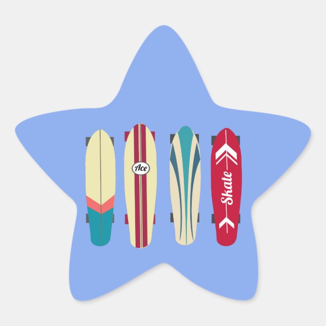 Pegatina En Forma De Estrella Skateboard Vintage (Anverso)