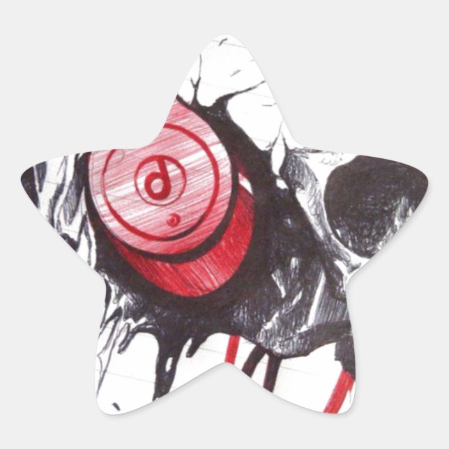 Pegatina En Forma De Estrella Skull con diseño de audífonos (Anverso)
