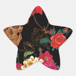 Pegatina En Forma De Estrella Skulls florales