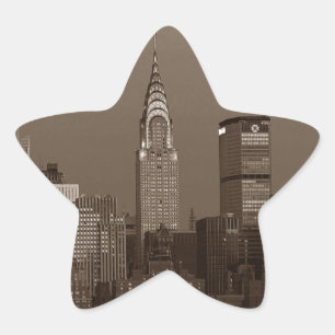 Pegatina En Forma De Estrella Skyline Sepia New York