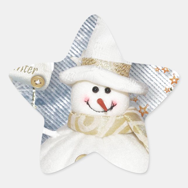 Pegatina En Forma De Estrella Snowman de invierno frío (Anverso)