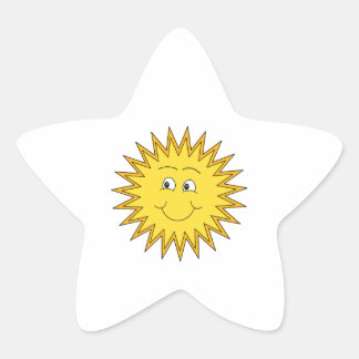 Pegatina En Forma De Estrella Sol verano amarillo con cara feliz.