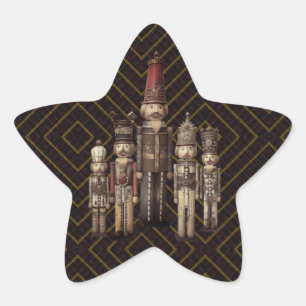 Pegatina En Forma De Estrella Soldados Cascanueces Elegantes Marrón Dorado Tradi