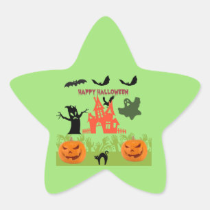 Pegatina En Forma De Estrella Spooktastic Halloween Árbol Amenazante Calabaza Si
