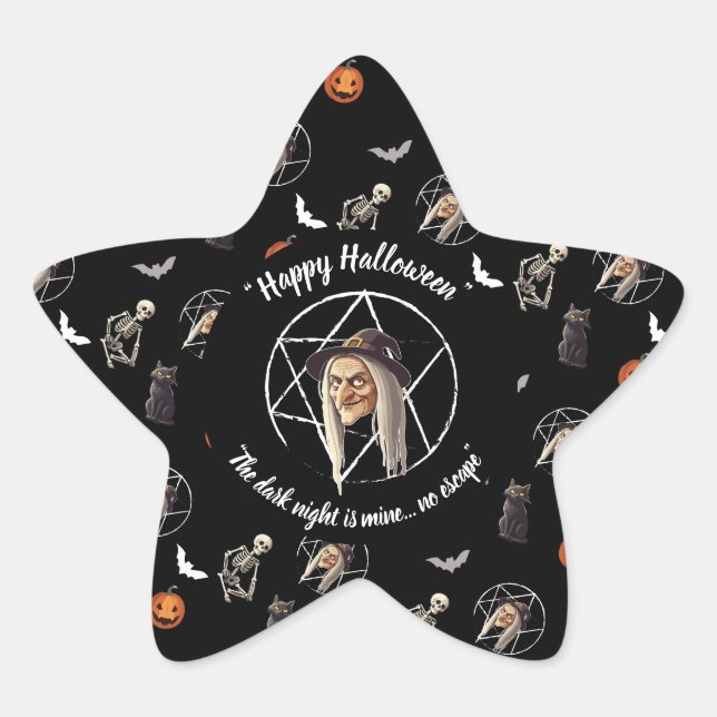 Pegatina En Forma De Estrella 🕷️ Spooky Witch Halloween Pegatinas 🎃 👻 negro (Anverso)
