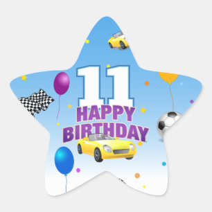 Pegatina En Forma De Estrella Sporty Feliz Cumpleaños AZUL