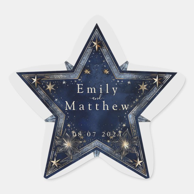 Pegatina En Forma De Estrella Starry Night Romance Boda (Anverso)
