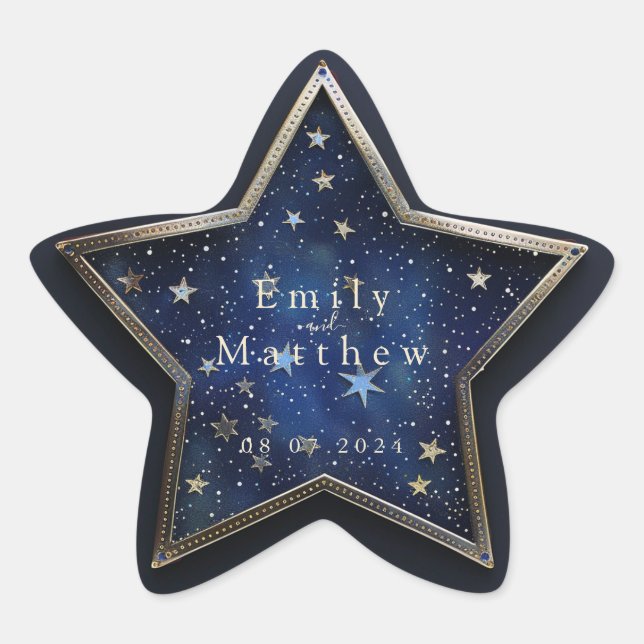 Pegatina En Forma De Estrella Starry Night Romance Boda (Anverso)