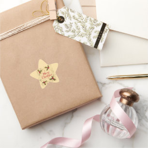 Pegatina En Forma De Estrella Tarjeta clásica de navidad con diseño Holly