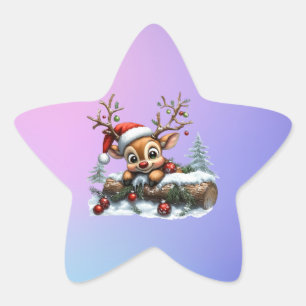 Pegatina En Forma De Estrella Tarjeta de reno para Navidades con ornamentos