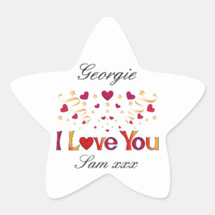 Pegatina En Forma De Estrella TE AMO Corazón Rojo Cinta Dorada Valentín Vintage