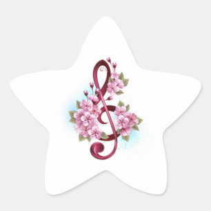 Pegatina En Forma De Estrella Tejidos musicales notas de colores con flores de S