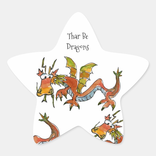 Pegatina En Forma De Estrella Thar Be Dragons (Anverso)