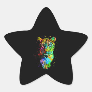 Pegatina En Forma De Estrella Tigre de arte pop colorido