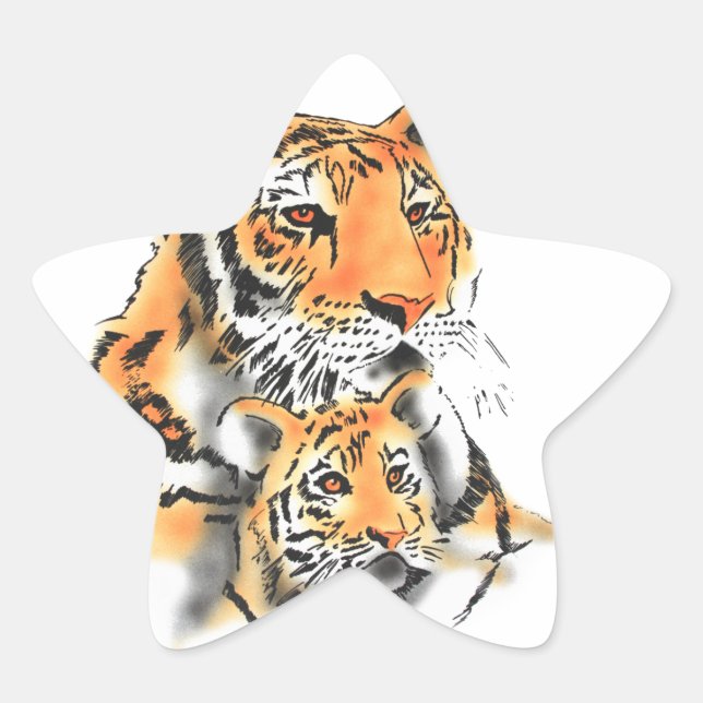 Pegatina En Forma De Estrella Tigres y copos (Anverso)