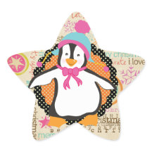 Tipografía y pingüinos Estrella Pegatina