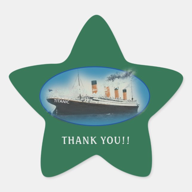 Pegatina En Forma De Estrella Titanic Gracias Por El Favor Verde (Anverso)