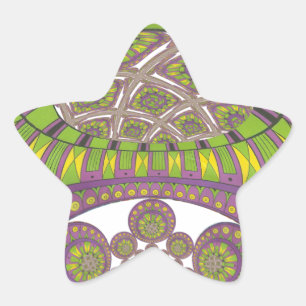 Pegatina En Forma De Estrella Tradicional kaleidoscopio africano púrpura y amari