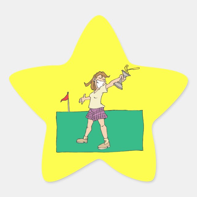 Pegatina En Forma De Estrella Trofeo femenino de golf (Anverso)