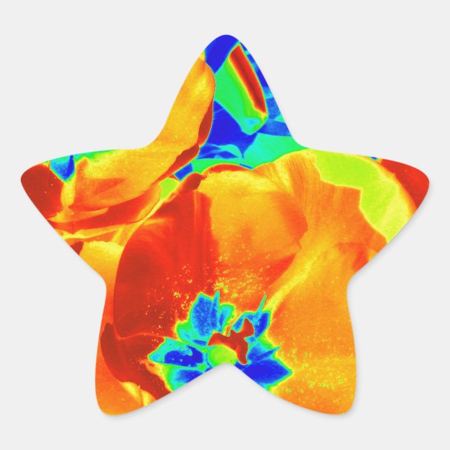 Pegatina En Forma De Estrella tulipanes fluorescentes (Anverso)