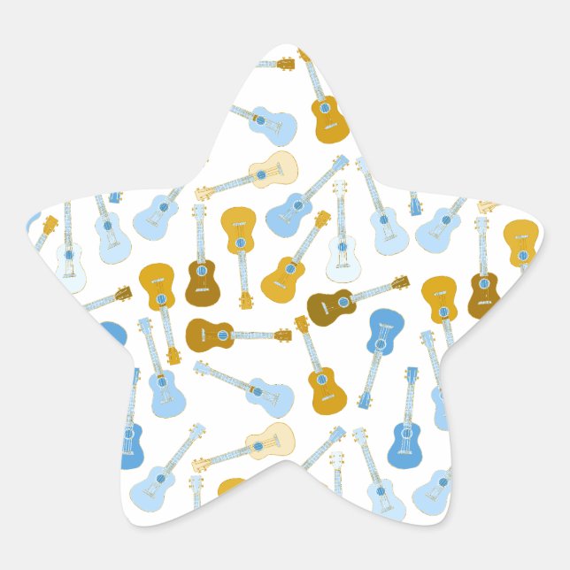 Pegatina En Forma De Estrella ukuleles de oro y azul (Anverso)