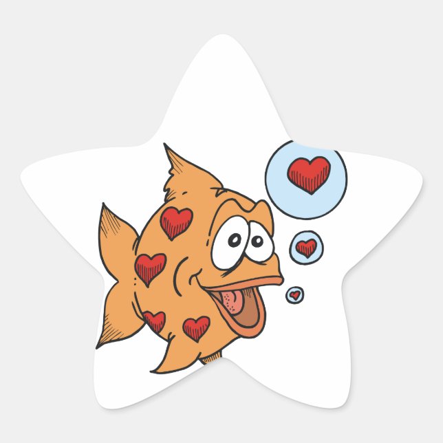 Pegatina En Forma De Estrella Un pez enamorado - (Anverso)