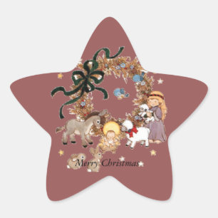 Pegatina En Forma De Estrella Una escena del navidad