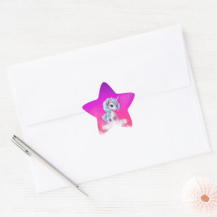 Pegatina En Forma De Estrella Unicornio en cielo rosa