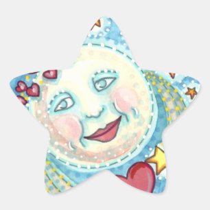 PEGATINA EN FORMA DE ESTRELLA VALENTINA EN LA LUNA, ESTRELLAS Y CORAZONES FUERTE