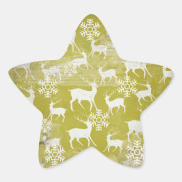 Pegatina En Forma De Estrella Venado blanco en Pegatina redondo de copos de niev