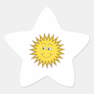 Pegatina En Forma De Estrella Verano amarillo Sun con una cara feliz