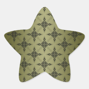 Pegatina En Forma De Estrella Verde Oliva y Patrón de Damasco Negro