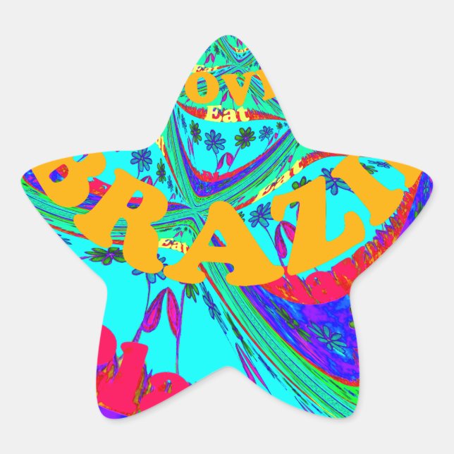 Pegatina En Forma De Estrella Vibrante patrón floral: tributo brasileño come amo (Anverso)