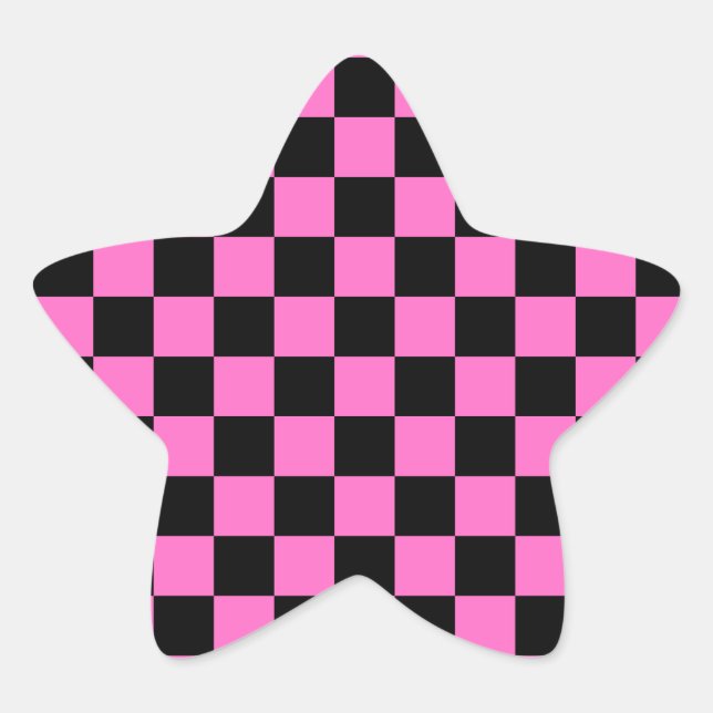 Pegatina En Forma De Estrella Viñeta de tablero de ajedrez rosa y negro (Anverso)
