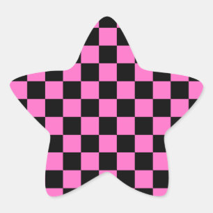 Pegatina En Forma De Estrella Viñeta de tablero de ajedrez rosa y negro